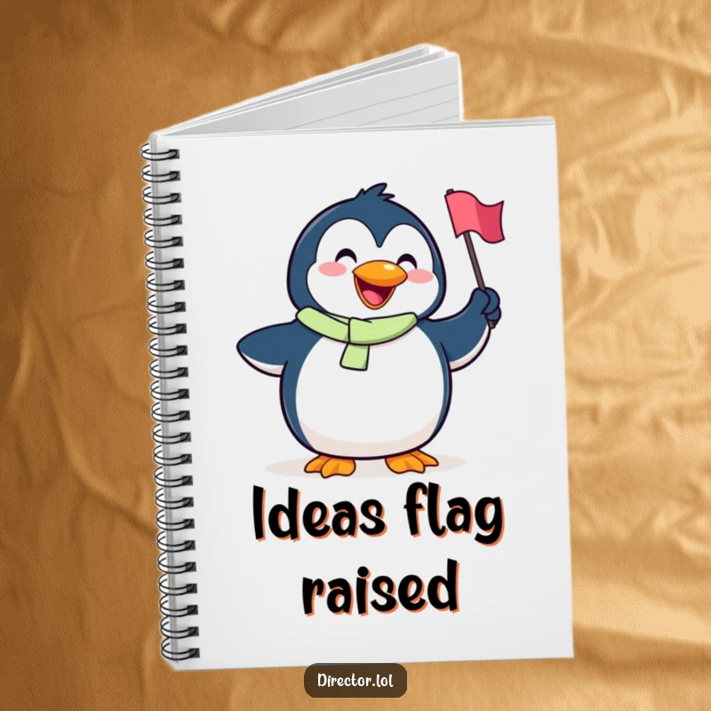 Funny Penguin Notebook: A notebook featuring a goofy, smiling penguin joyfully waving a small flag, perfect for happy notes.