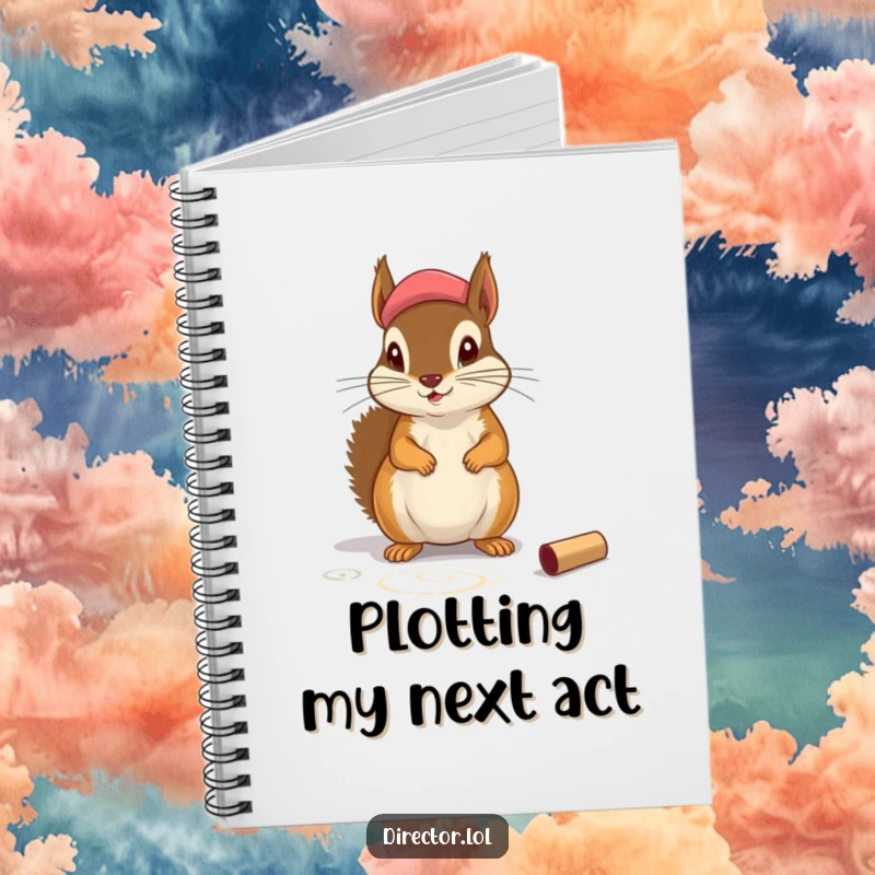 Funny Notebook: A squirrel in a beret chalking stage directions, inspiring funny creative writing and artistic expression.