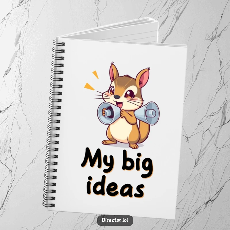 Funny Notebook: Determined squirrel shouting through a megaphone, sparkling eyes, perfect for jotting down plans.