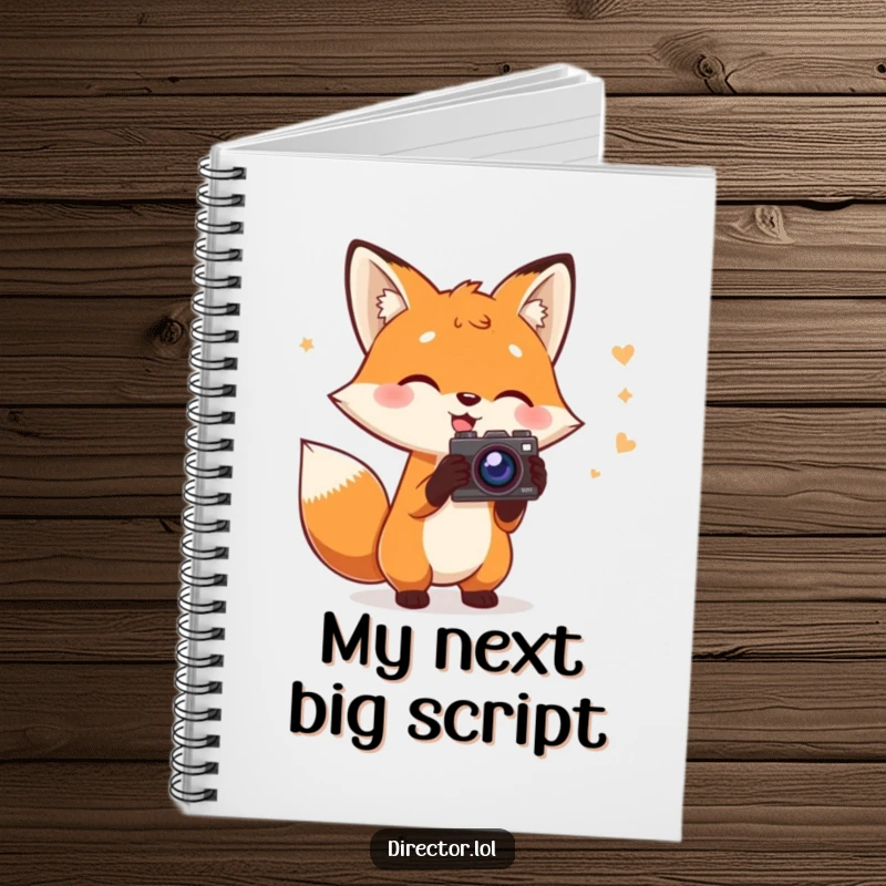 Funny Fox Director Notebook: Charming fox holding a script gestures wildly with a prop camera, perfect for notes and creative writing, funny.