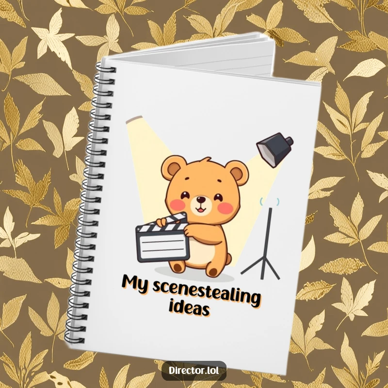 Funny Bear Cub Notebook: Cute bear cub pointing clapboard at spotlight, perfect for movie scripts and notes.