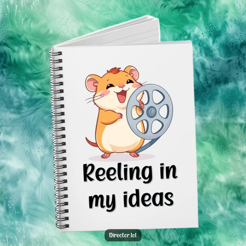 Funny Hamster Film Reel Notebook: Giggling hamster spins a large film reel with excitement, perfect for notes and movie ideas, funny.