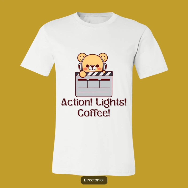 Funny Bear Director T-Shirt: Tiny Bear with Headphones & Clapperboard, Hilarious Movie Gift Tee