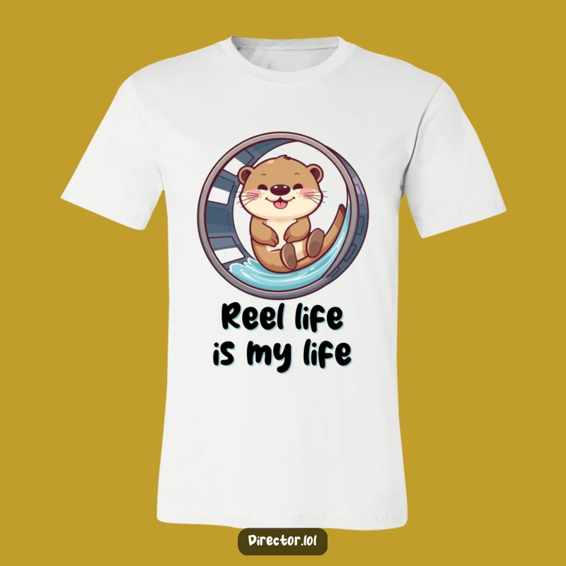Funny Giggling Otter Sliding Down Film Reel T-Shirt - Hilarious Movie Tee