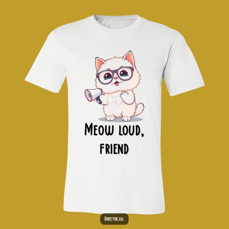 Funny Kitten Megaphone Tee: Cute Fluffy Glasses Cat Shirt, Great Birthday Gift