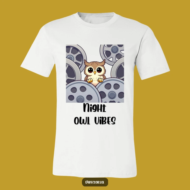 Funny Owl Film Reel T-Shirt: Show Off Your Cinematic Curiosity with This Comedic Tee!