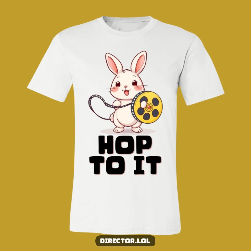 Funny Playful Rabbit T-Shirt, Humorous Film Reel Tee for Cinephiles