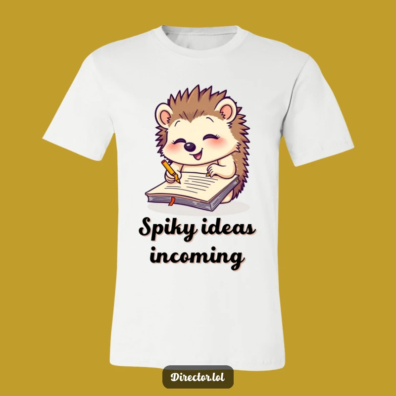 Funny Giggling Hedgehog Notepad Tee: Quirky Writer's Shirt for Creative Souls