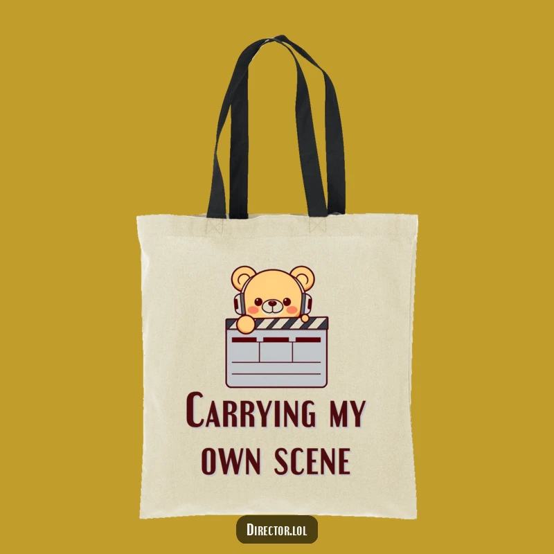 Funny Bear Director Tote Bag: Stylish Bear with Headphones & Clapperboard, Practical Movie Gift Bag