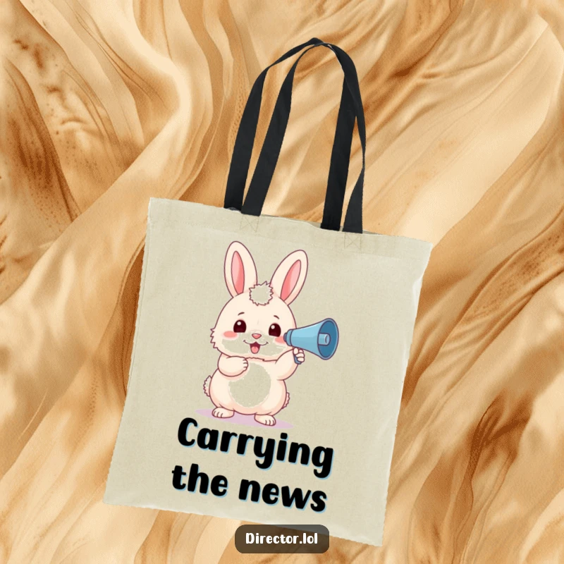 Funny bunny with a beret, holding a mini megaphone to announce loudly, perfect for carrying groceries on this stylish tote bag.