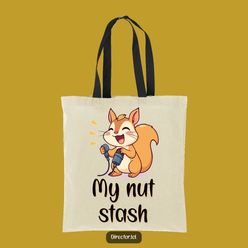 Funny Joyful Squirrel Tote Bag, Stylish Humorous Microphone Accessory